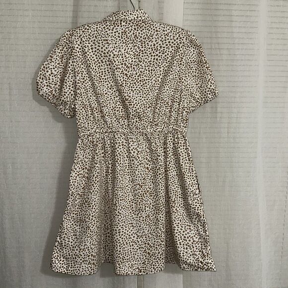 J.Crewβ12P Ivory Tan Brown Spotted Cotton Short Sleeve Shirt Dress - Picture 4 of 11